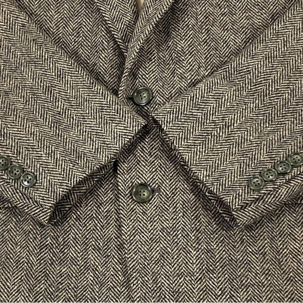 Lands' End Vintage Tweed Herringbone Brown Tan Coat Wool Blazer 46L - 2 Button - Picture 4 of 8